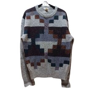 VTG Cattivo 100% Shetland Wool Sweater Mens L Geometric Block Grandpa Cozy Retro